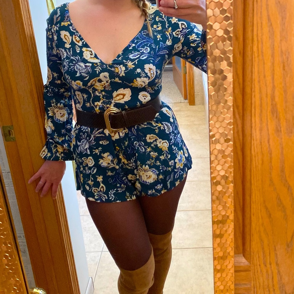 Forever 21 teal, floral romper
